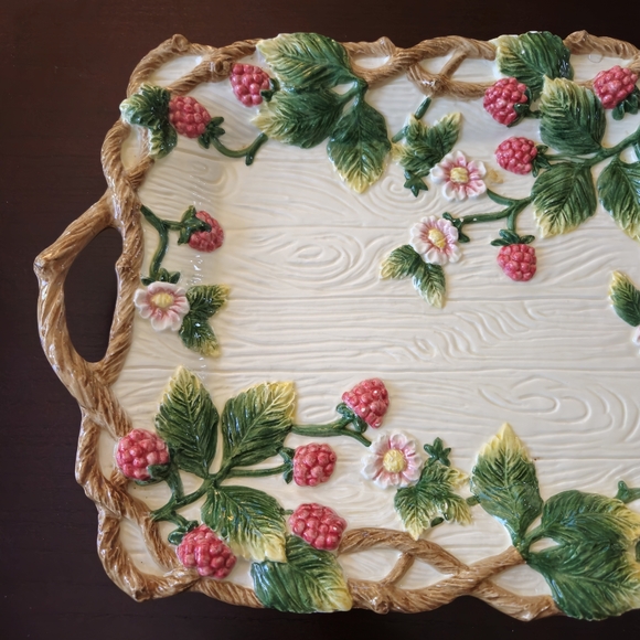 Fitz and Floyd Raspberry Floral Ceramic English Garden Tray Serving Platter - Picture 2 of 8